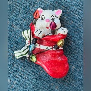 Festive Cat in Stocking Brooch